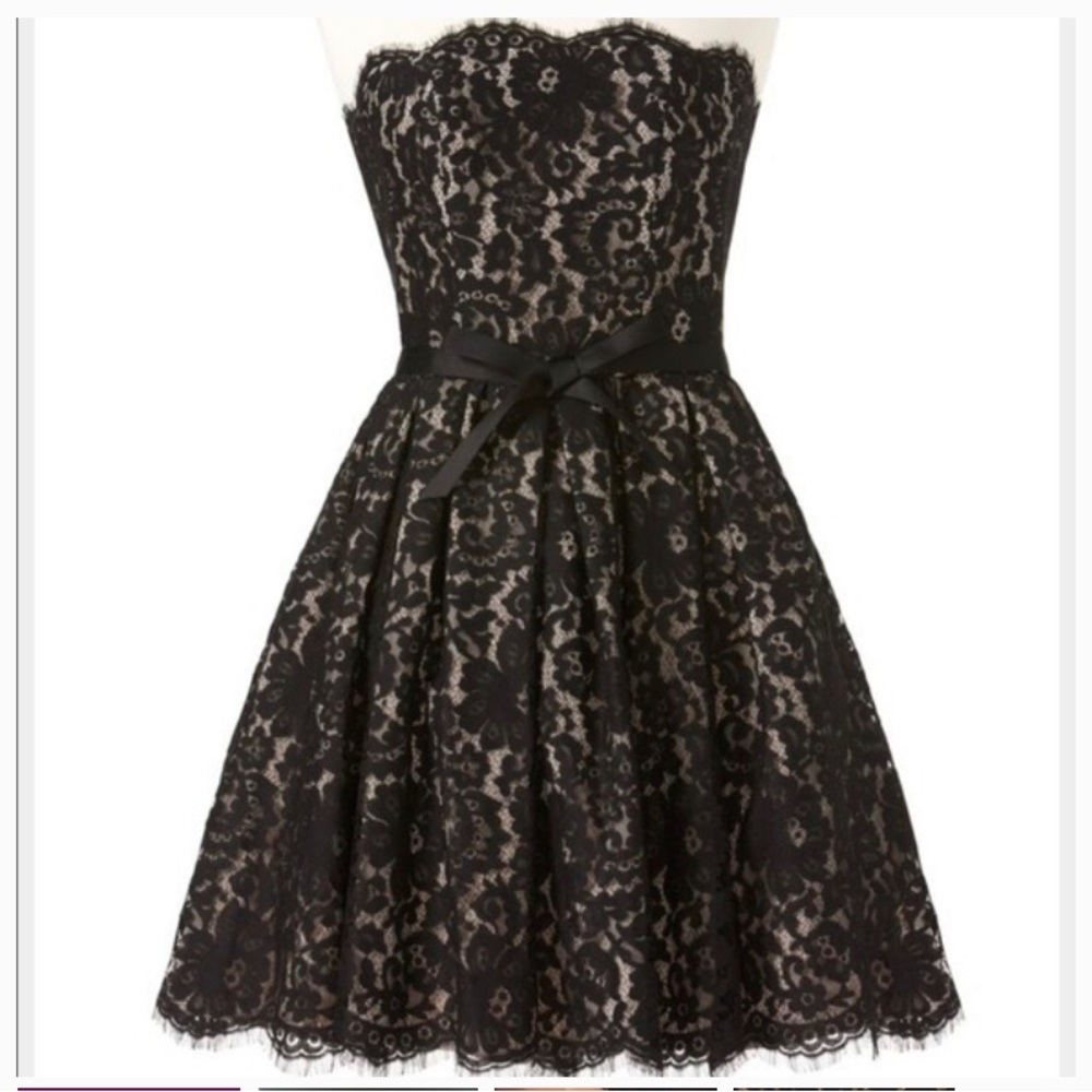 ✨⚡️💥Neiman Marcus Sequined Lace Mini Strapless Black Party Dress